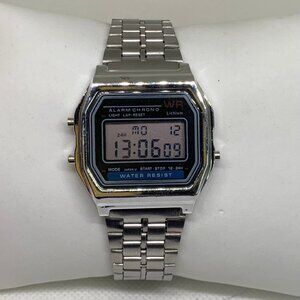 Men’s classic digital watch silver tone 35mm adjustable bracelet running